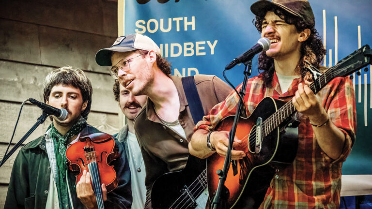 Left to right: Musicians Harlow Isham, Aidan Fay, Augie Ballew, and Forrest Meyer from the band “Sunflecks”