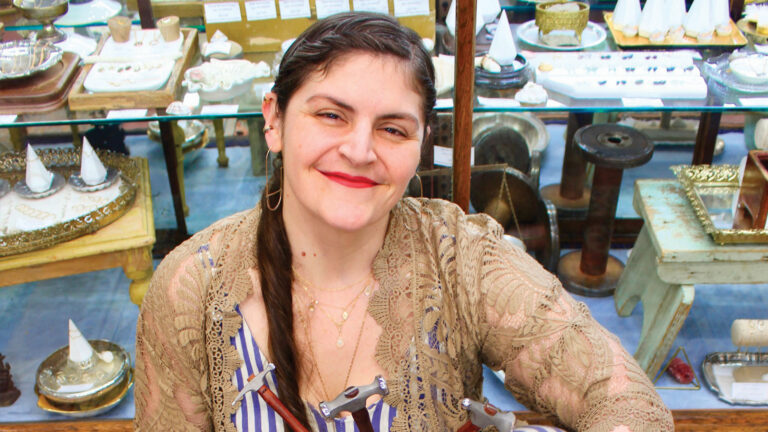 portrait of jeweler Alexa Allamano in her workshop