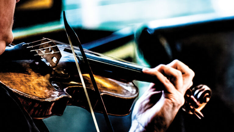 closeup of person playing a violin at the Whidbey Island Music Festival