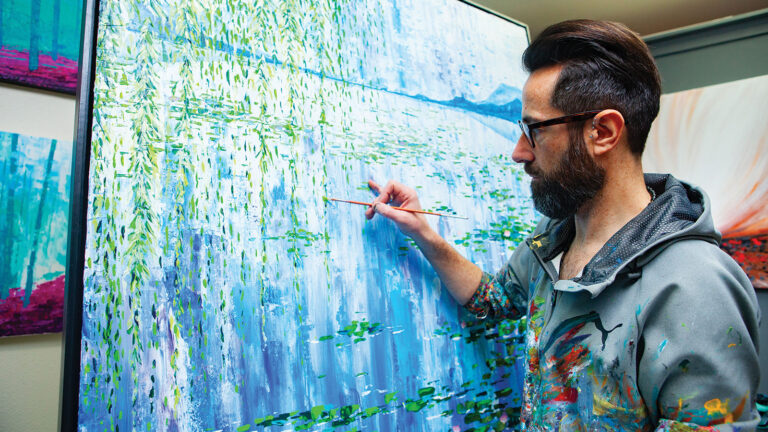 painter, Cormac McCarthy paints in his studio